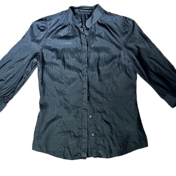 Club Monaco navy blouse collarless 3/4 sleeves - Picture 1 of 8